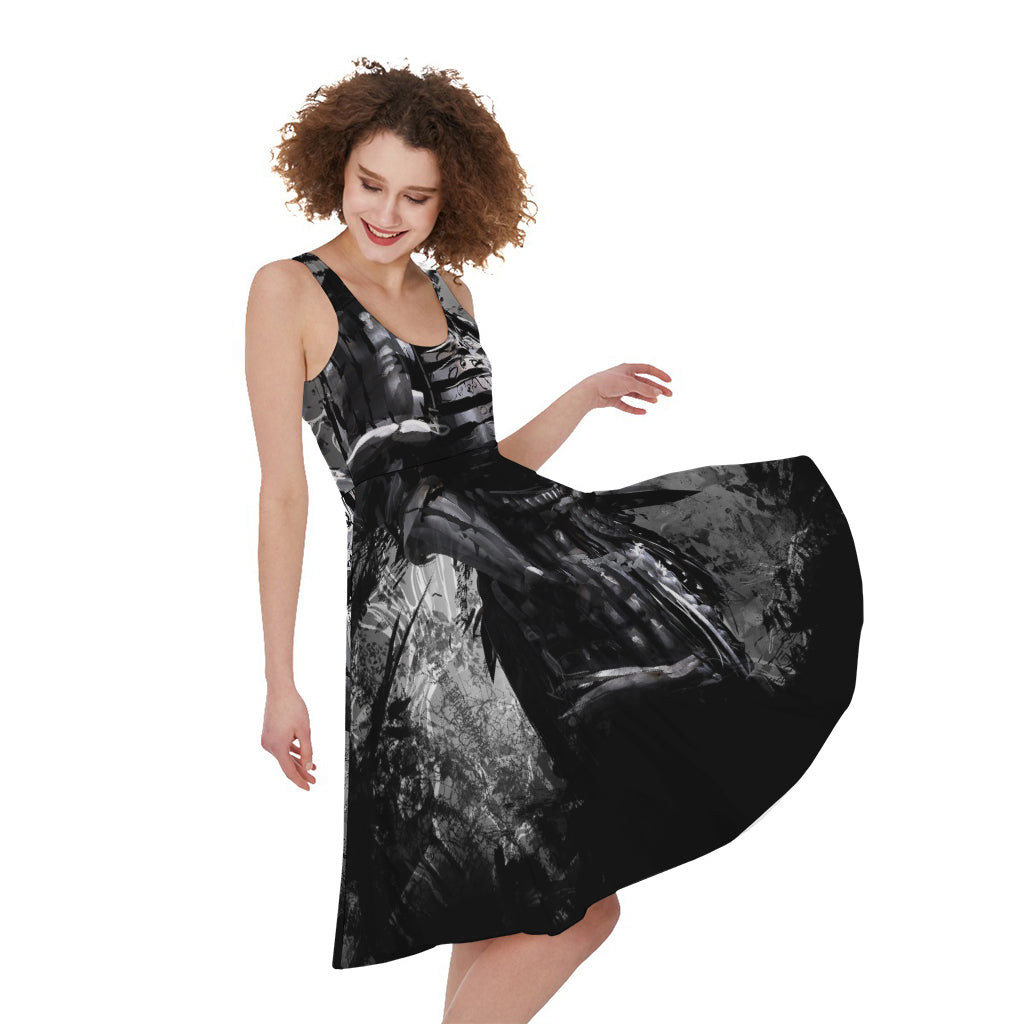 Dark Samurai Warrior Print Women's Sleeveless Dress