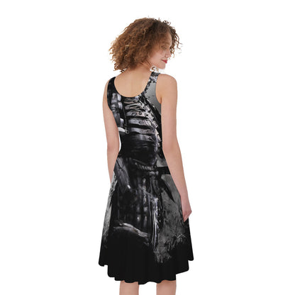 Dark Samurai Warrior Print Women's Sleeveless Dress