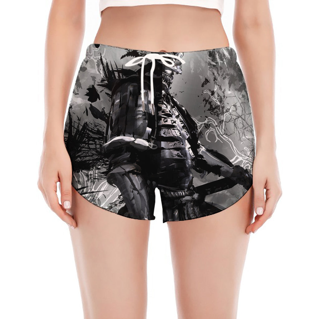 Dark Samurai Warrior Print Women's Split Running Shorts