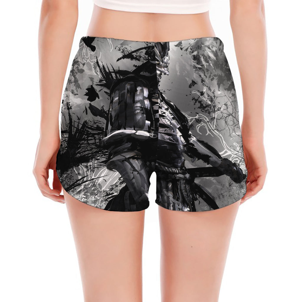 Dark Samurai Warrior Print Women's Split Running Shorts
