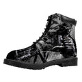 Dark Samurai Warrior Print Padded Collar Lace Up Boots