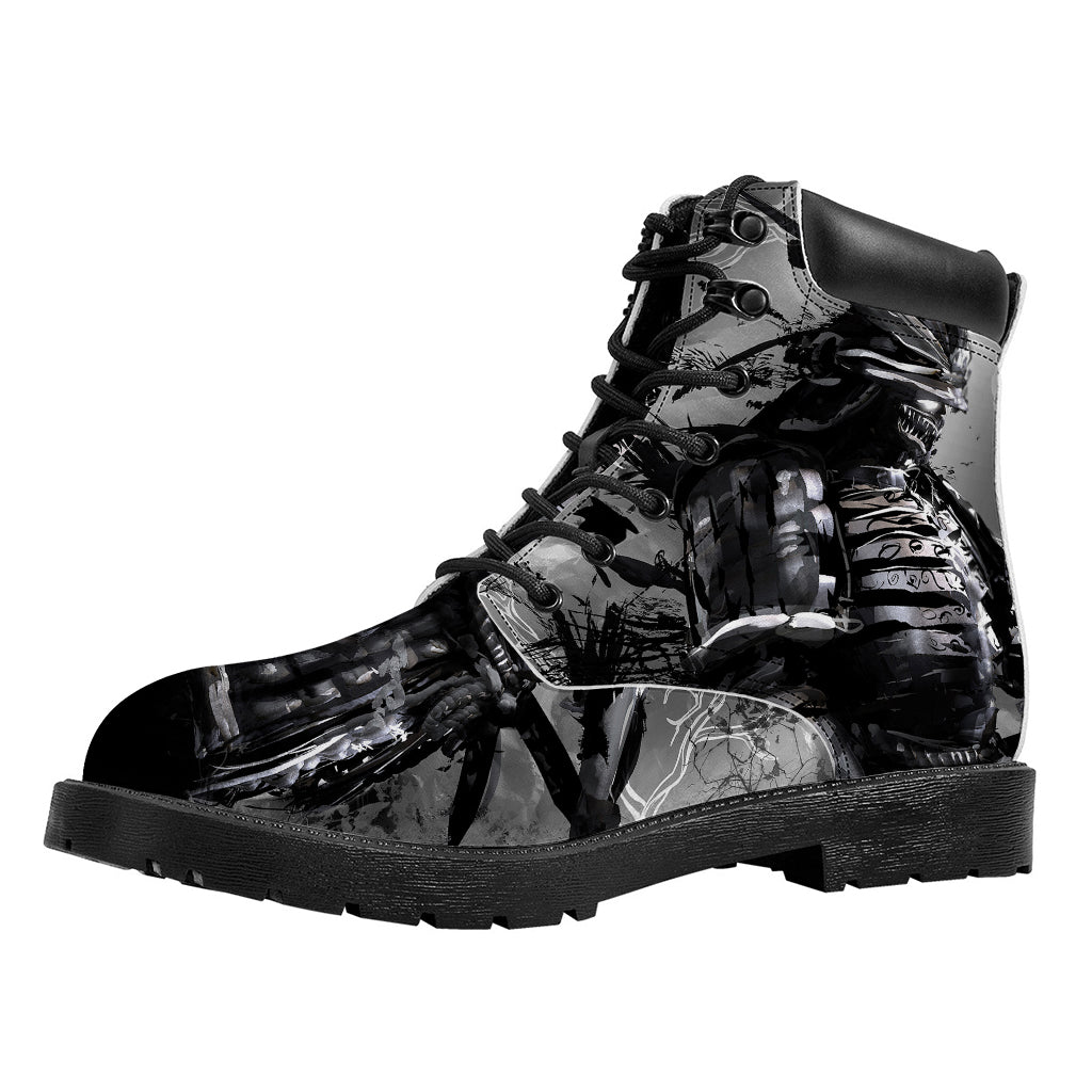 Dark Samurai Warrior Print Work Boots