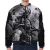 Dark Samurai Warrior Print Zip Sleeve Bomber Jacket