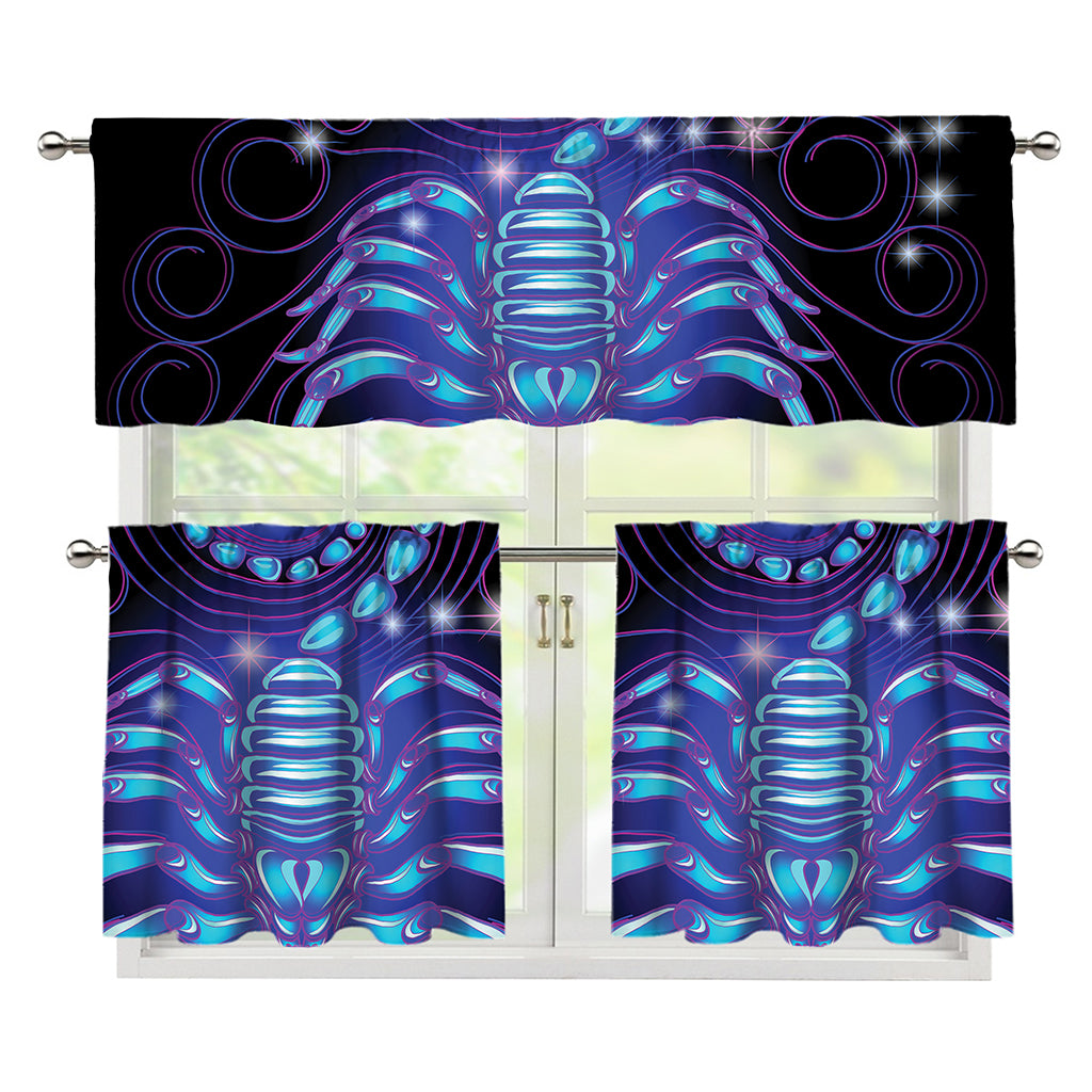 Dark Scorpio Zodiac Sign Print 3 Piece Kitchen Curtains