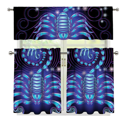 Dark Scorpio Zodiac Sign Print 3 Piece Kitchen Curtains