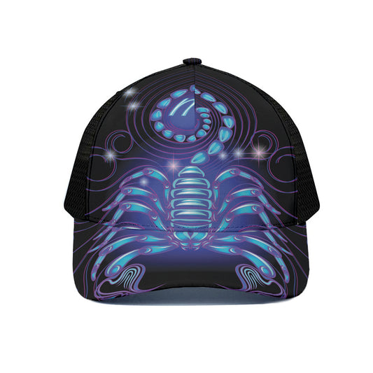 Dark Scorpio Zodiac Sign Print Black Mesh Trucker Cap