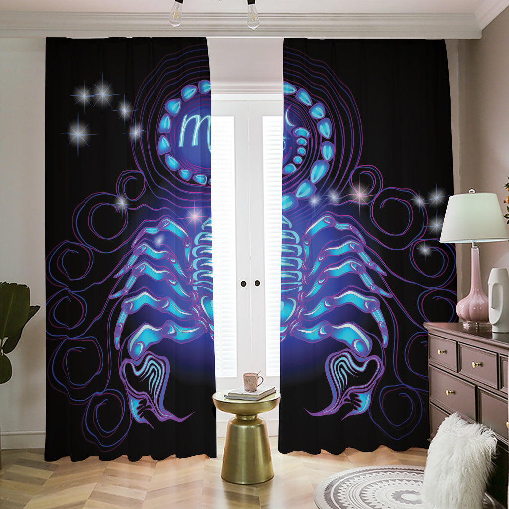 Dark Scorpio Zodiac Sign Print Blackout Pencil Pleat Curtains