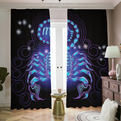 Dark Scorpio Zodiac Sign Print Blackout Pencil Pleat Curtains
