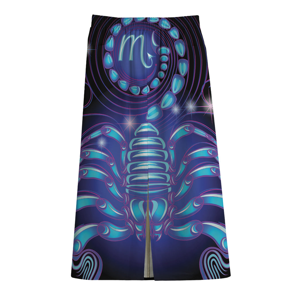 Dark Scorpio Zodiac Sign Print Cotton Front Slit Maxi Skirt
