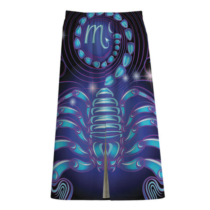 Dark Scorpio Zodiac Sign Print Cotton Front Slit Maxi Skirt