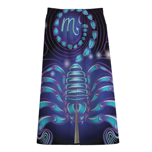 Dark Scorpio Zodiac Sign Print Cotton Front Slit Maxi Skirt