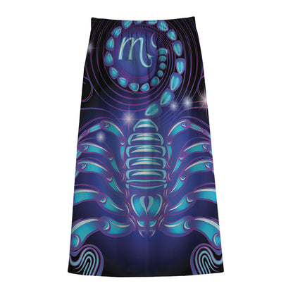 Dark Scorpio Zodiac Sign Print Cotton Front Slit Maxi Skirt