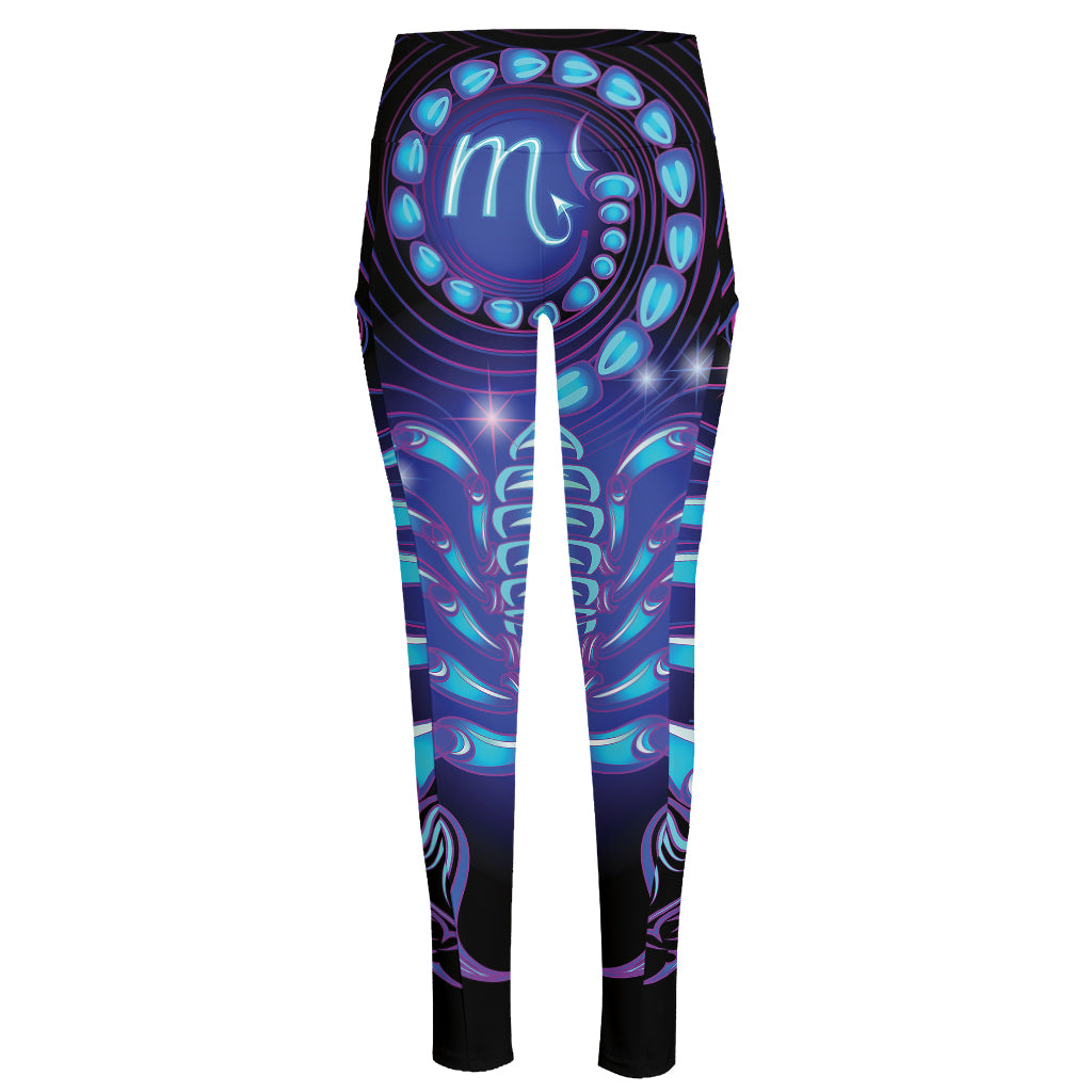 Dark Scorpio Zodiac Sign Print High-Waisted Pocket Leggings
