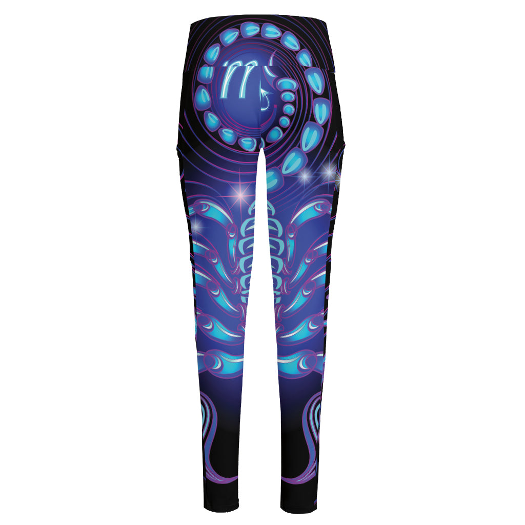 Dark Scorpio Zodiac Sign Print High-Waisted Pocket Leggings
