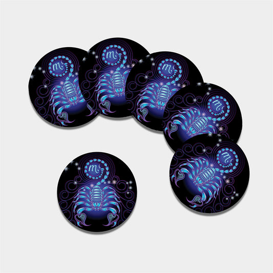 Dark Scorpio Zodiac Sign Print Leather Coaster Set