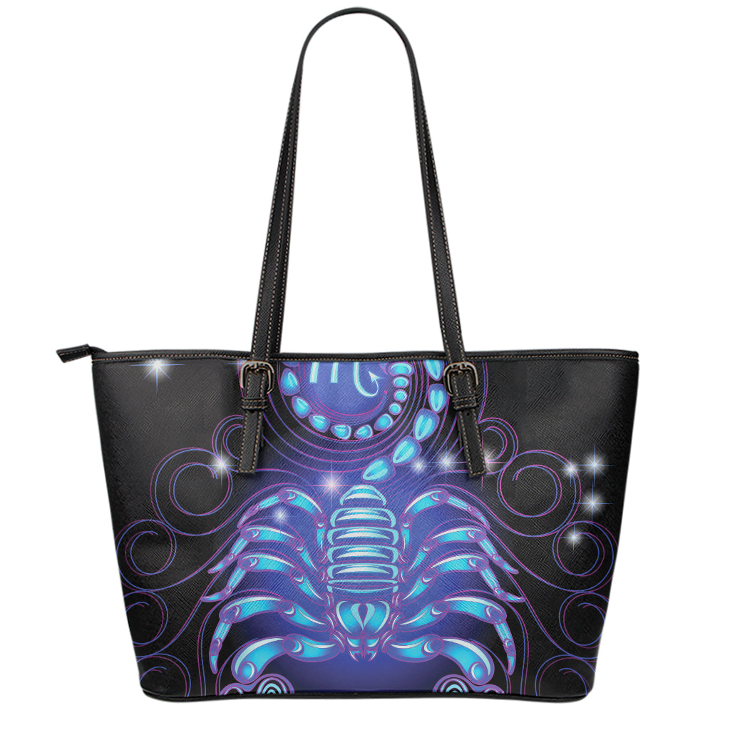 Dark Scorpio Zodiac Sign Print Leather Tote Bag