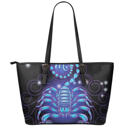 Dark Scorpio Zodiac Sign Print Leather Tote Bag