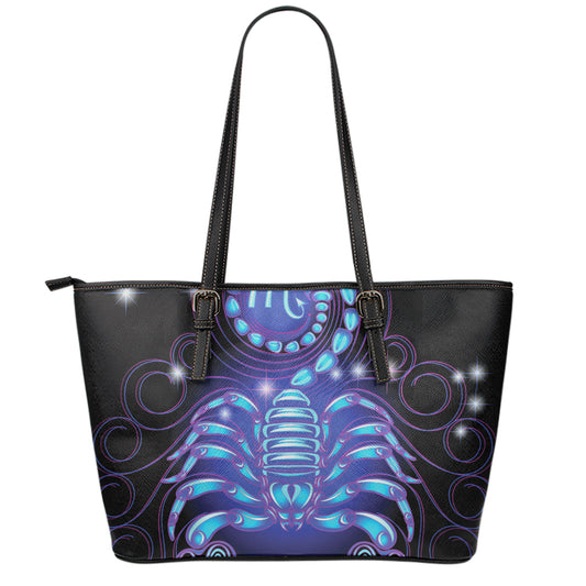 Dark Scorpio Zodiac Sign Print Leather Tote Bag
