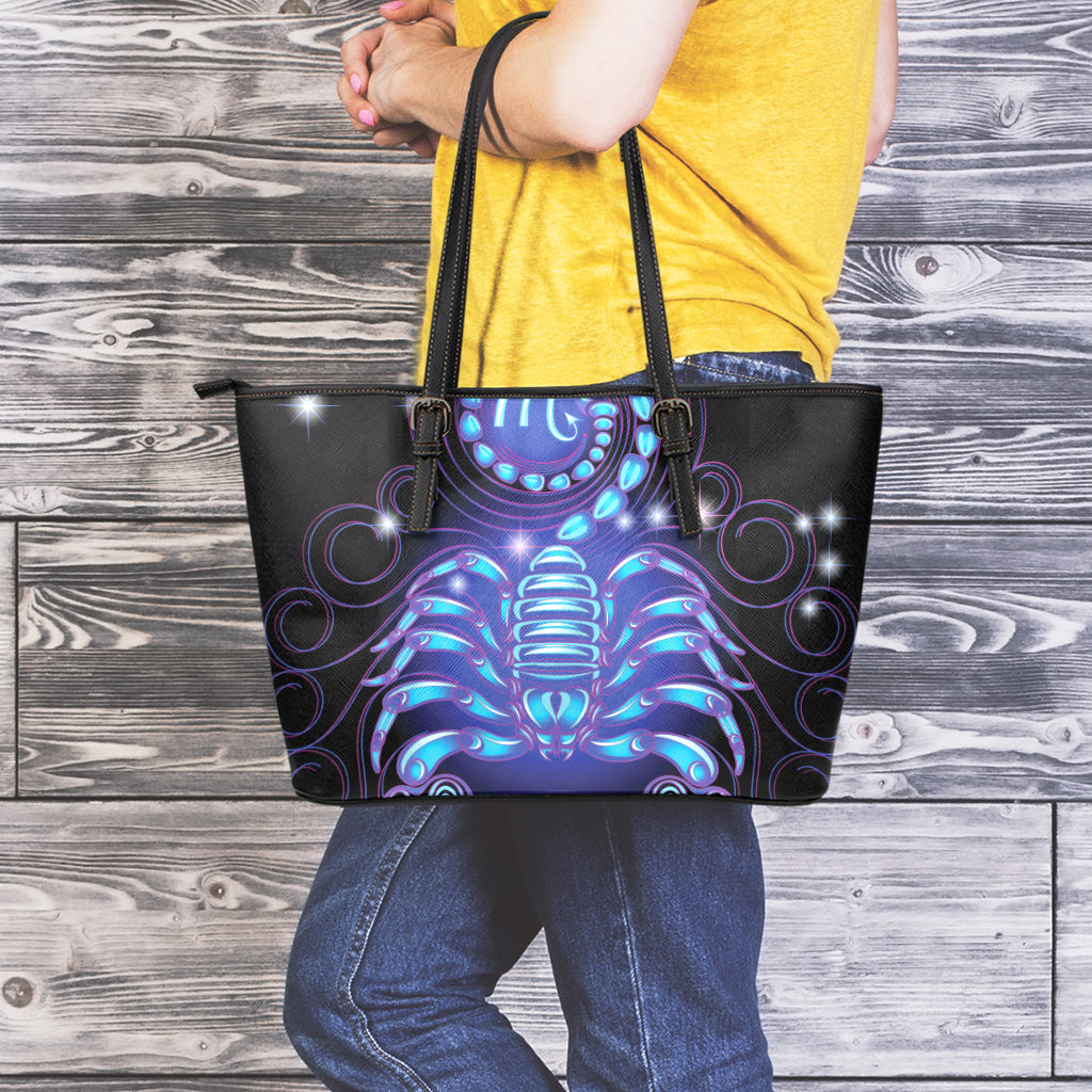 Dark Scorpio Zodiac Sign Print Leather Tote Bag