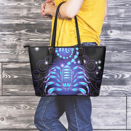 Dark Scorpio Zodiac Sign Print Leather Tote Bag