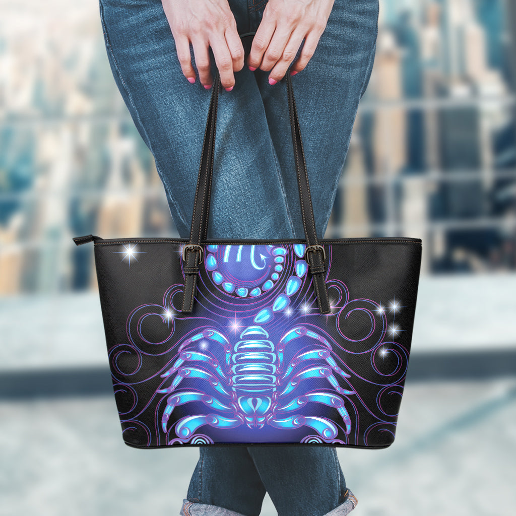 Dark Scorpio Zodiac Sign Print Leather Tote Bag