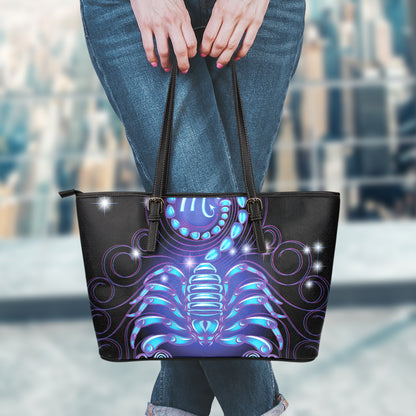 Dark Scorpio Zodiac Sign Print Leather Tote Bag