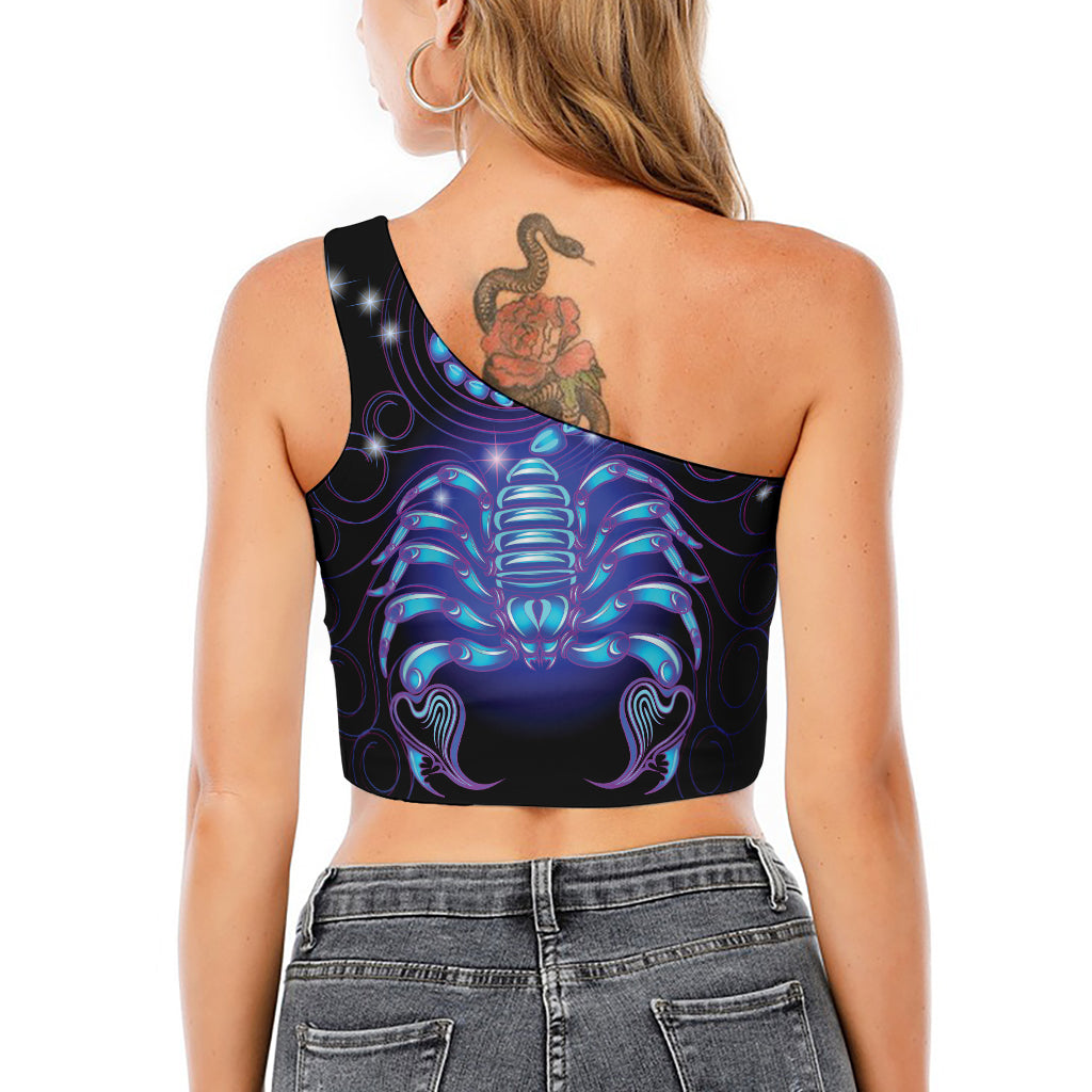 Dark Scorpio Zodiac Sign Print One Shoulder Crop Top