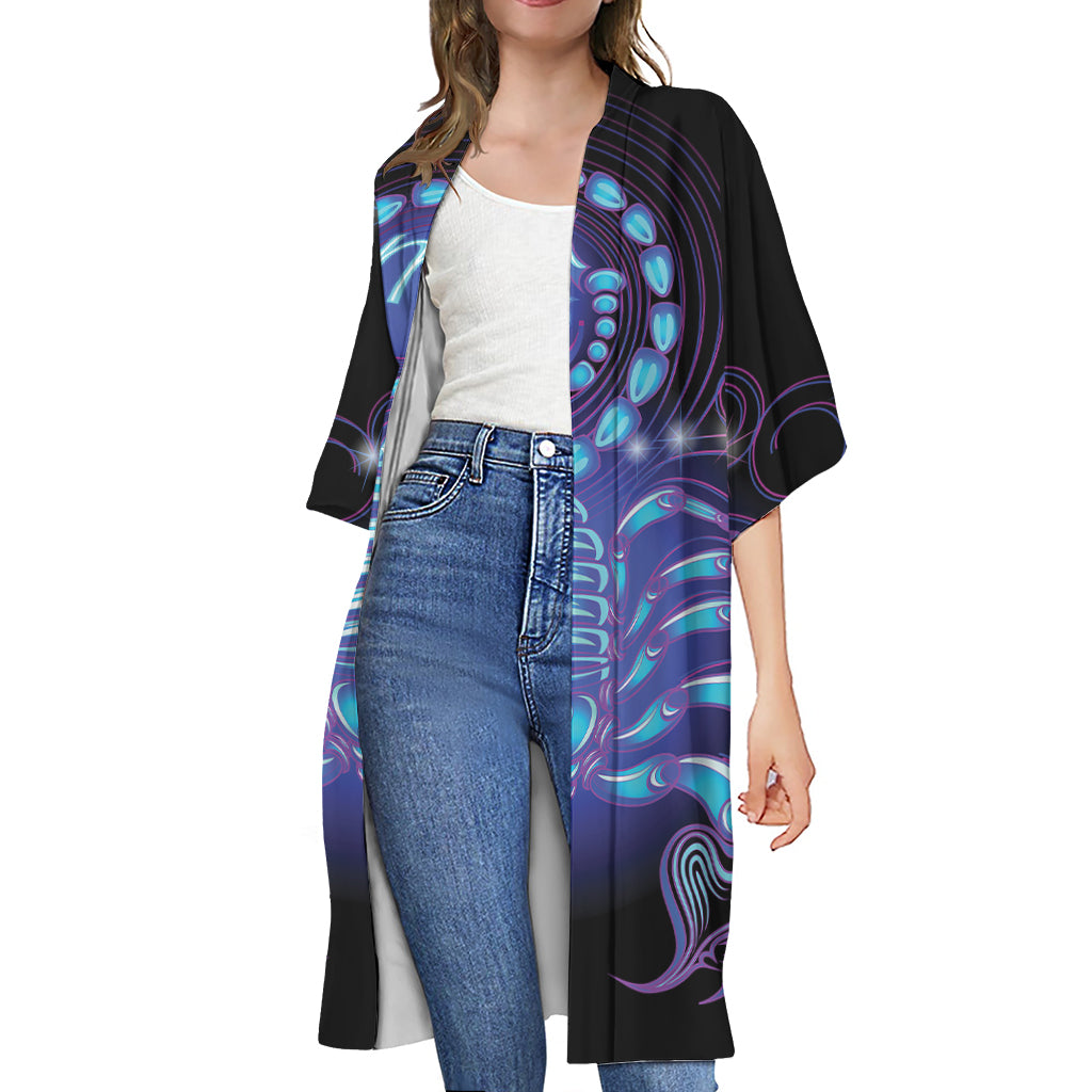 Dark Scorpio Zodiac Sign Print Open Front Beach Cover Up
