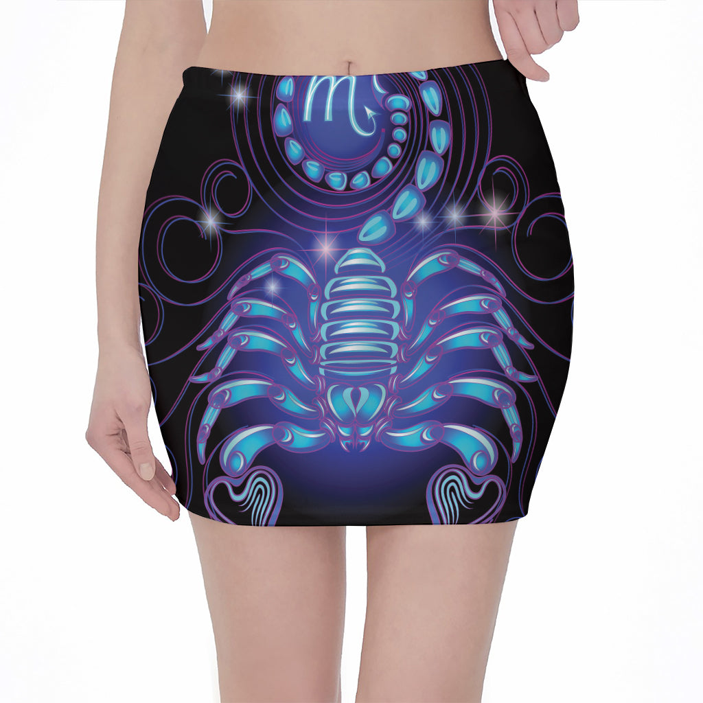 Dark Scorpio Zodiac Sign Print Pencil Mini Skirt