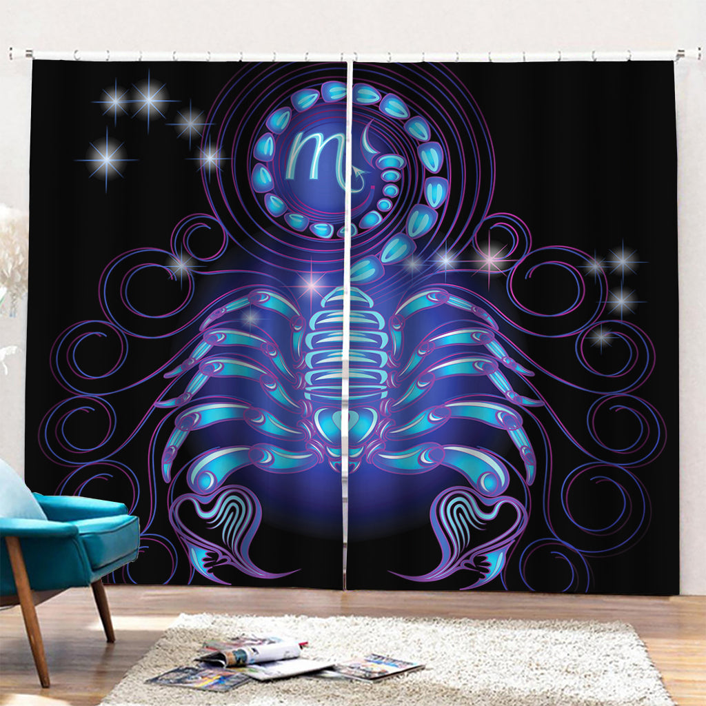 Dark Scorpio Zodiac Sign Print Pencil Pleat Curtains