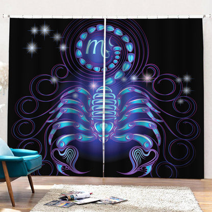 Dark Scorpio Zodiac Sign Print Pencil Pleat Curtains