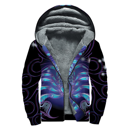 Dark Scorpio Zodiac Sign Print Sherpa Lined Zip Up Hoodie