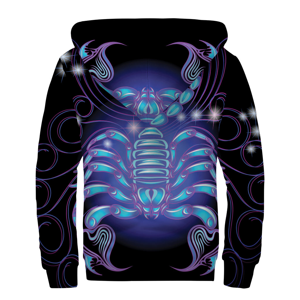 Dark Scorpio Zodiac Sign Print Sherpa Lined Zip Up Hoodie