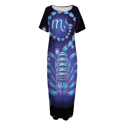 Dark Scorpio Zodiac Sign Print Short Sleeve Long Nightdress
