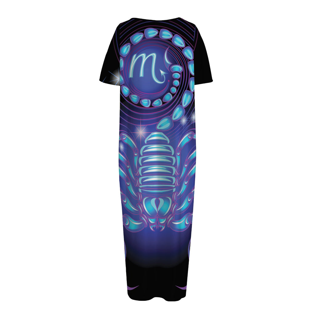 Dark Scorpio Zodiac Sign Print Short Sleeve Long Nightdress