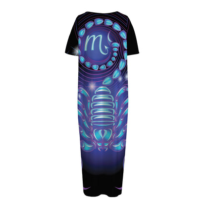 Dark Scorpio Zodiac Sign Print Short Sleeve Long Nightdress