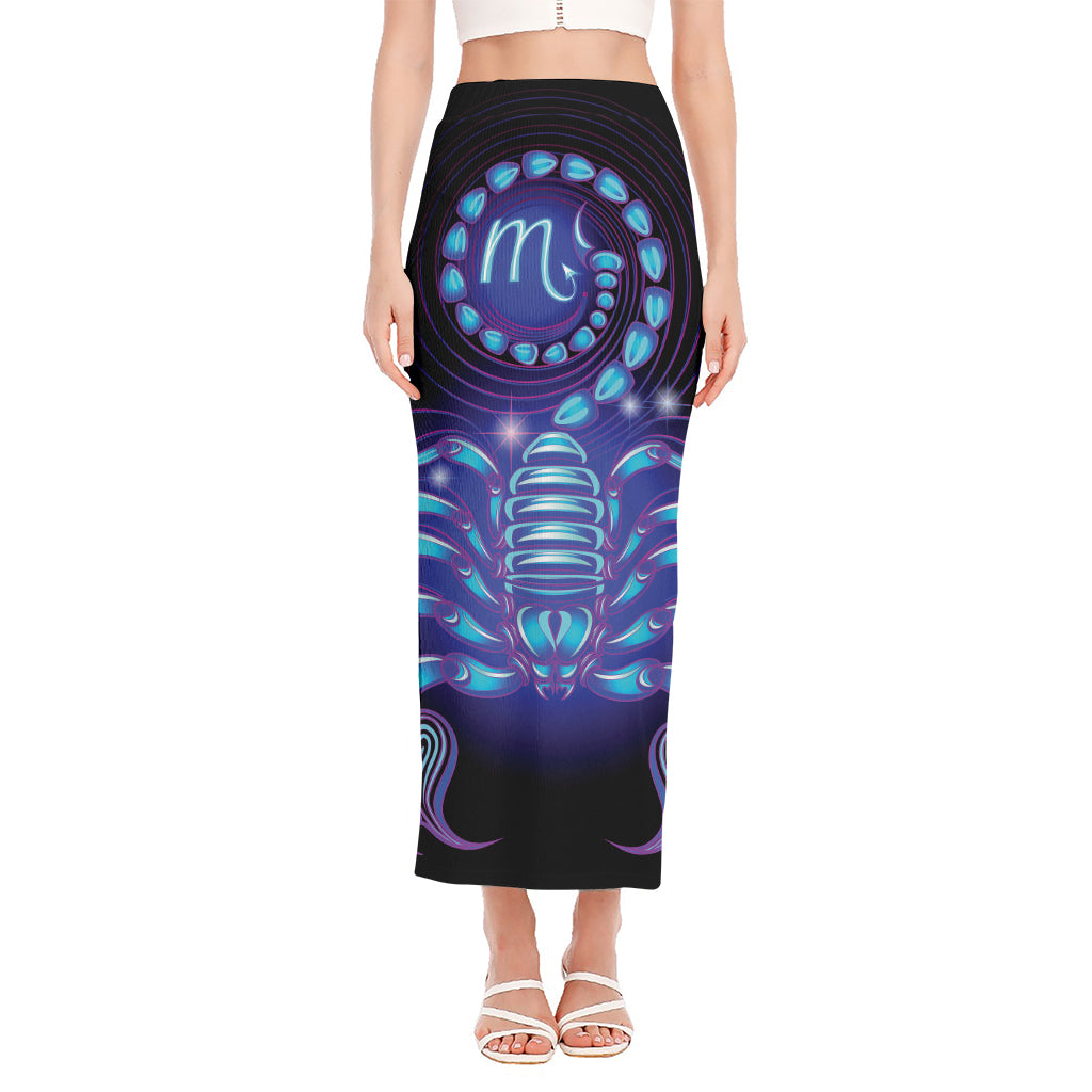 Dark Scorpio Zodiac Sign Print Side Slit Maxi Skirt