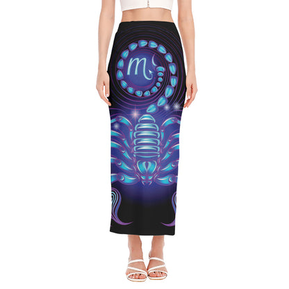 Dark Scorpio Zodiac Sign Print Side Slit Maxi Skirt
