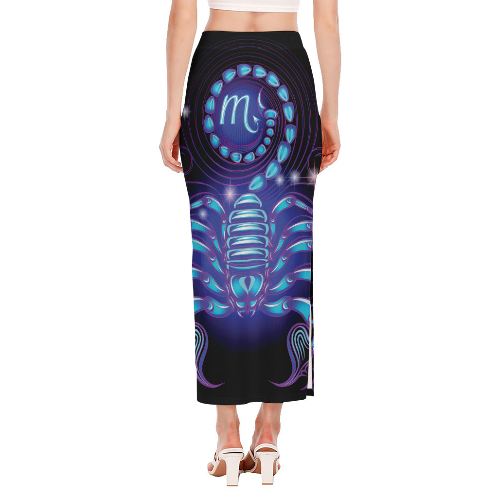 Dark Scorpio Zodiac Sign Print Side Slit Maxi Skirt