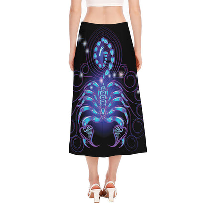 Dark Scorpio Zodiac Sign Print Side Slit Midi Skirt