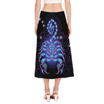 Dark Scorpio Zodiac Sign Print Side Slit Midi Skirt