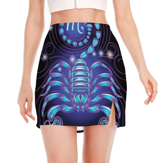Dark Scorpio Zodiac Sign Print Side Slit Mini Skirt