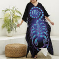 Dark Scorpio Zodiac Sign Print Silk V-Neck Kaftan Dress