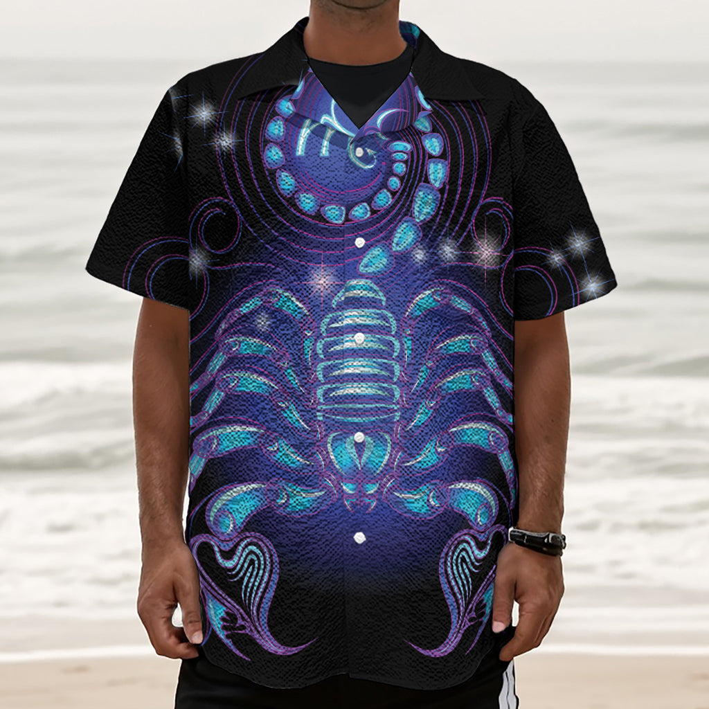Dark Scorpio Zodiac Sign Print Textured Short Sleeve Shirt