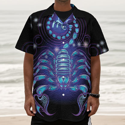 Dark Scorpio Zodiac Sign Print Textured Short Sleeve Shirt
