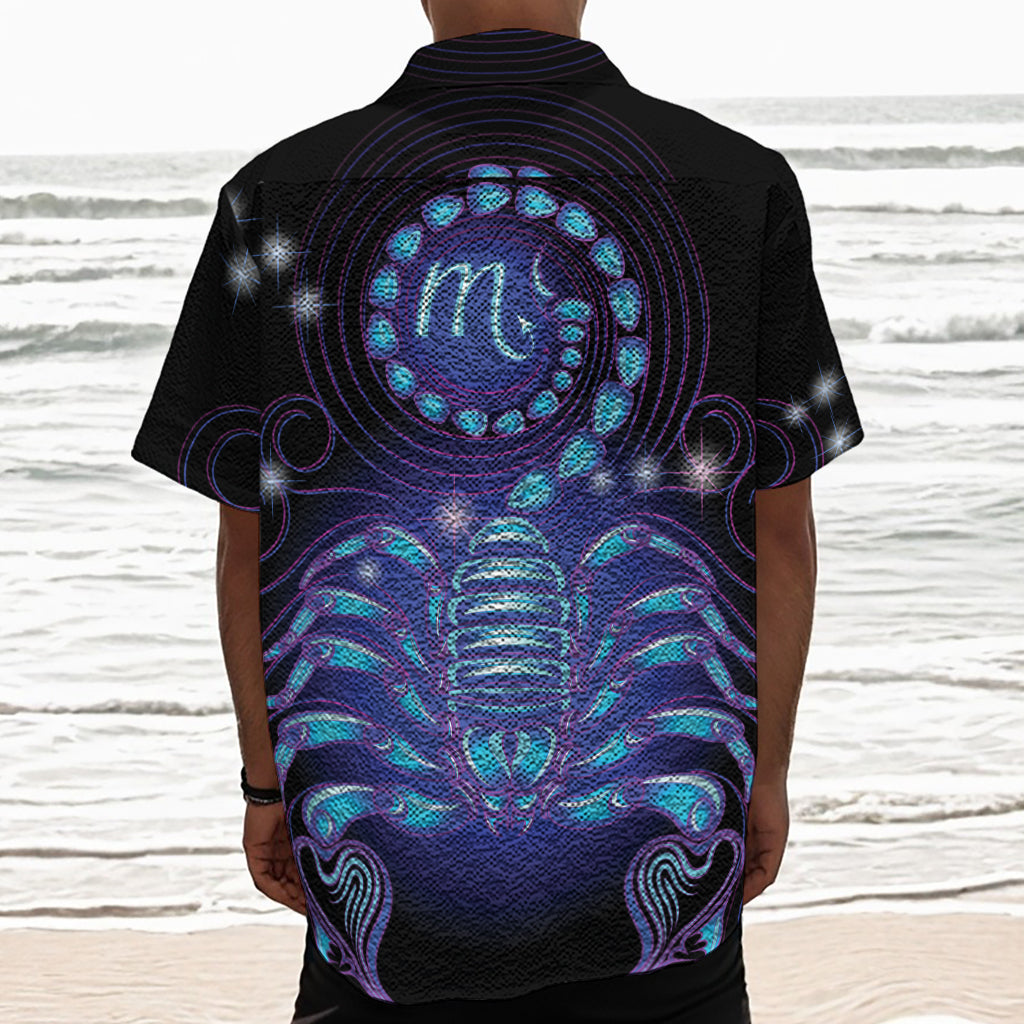 Dark Scorpio Zodiac Sign Print Textured Short Sleeve Shirt