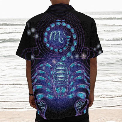 Dark Scorpio Zodiac Sign Print Textured Short Sleeve Shirt