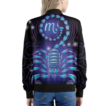 Dark Scorpio Zodiac Sign Print Women's Bomber Jacket