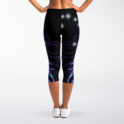 Dark Scorpio Zodiac Sign Print Women's Capri Leggings