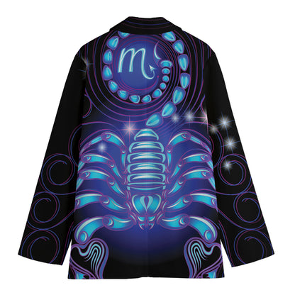 Dark Scorpio Zodiac Sign Print Women's Cotton Blazer